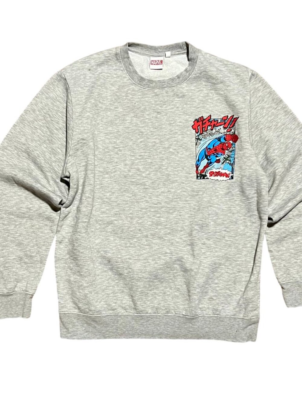 Marvel Spider-Man Japanese Manga Graphic Gray Crewneck Sweatshirt, Men's Large